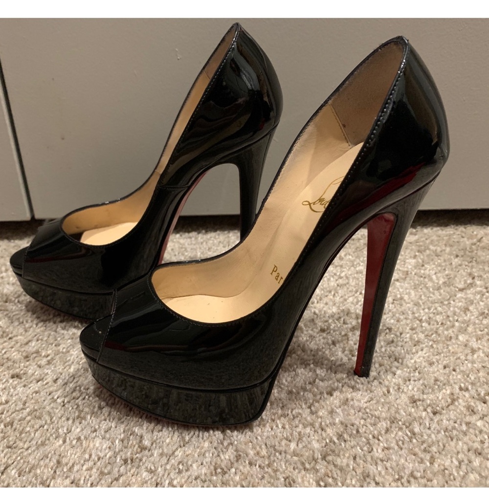 Christian Louboutin- Black Patent Lady Peep 150mm